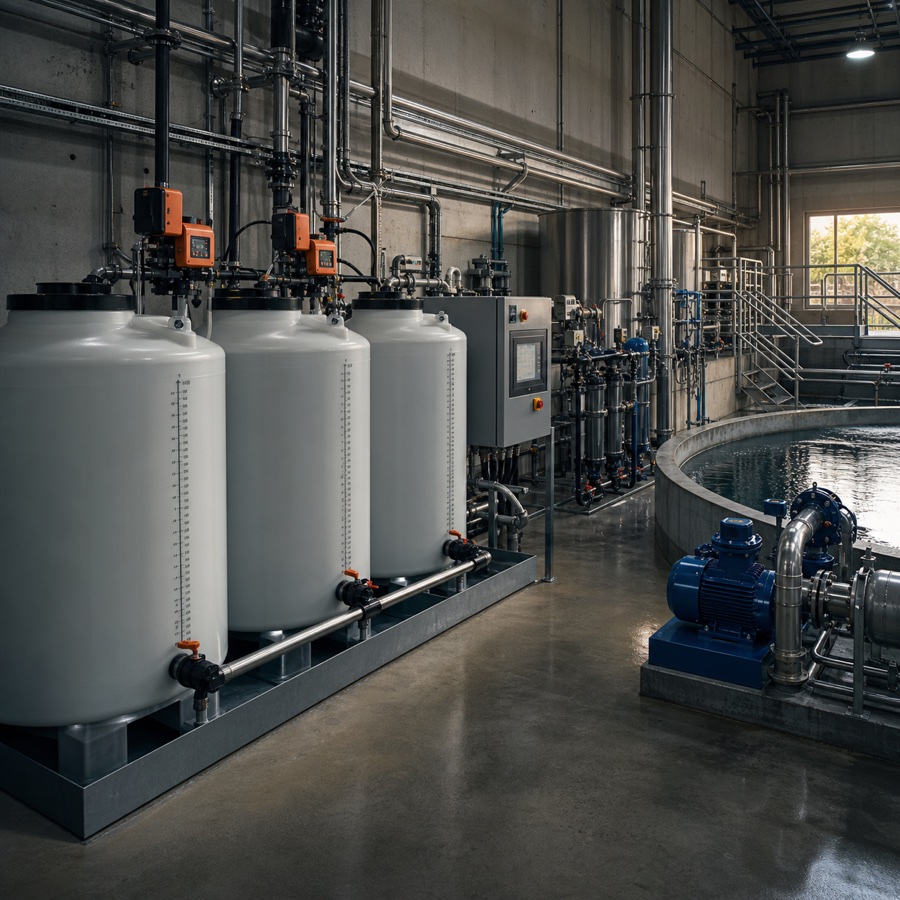 Water-treatment chemical dosing tanks, pumps and process equipment